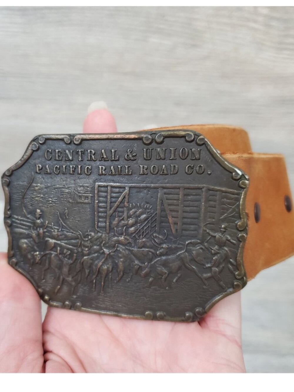 Central & Pacific Railroad vintage metal and leather belt